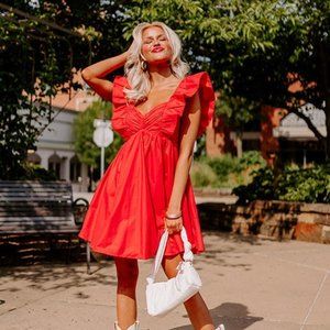 Impressions Boutique City Scape Splendor Babydoll Dress in Red Size Large